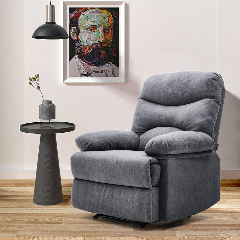 Manual Faux Leather Recliner Armchair Upholstered Lounge Chair With Adjustable Backrest & Footrest For Living Room, Bedroom, Home Theater & Office | Grey