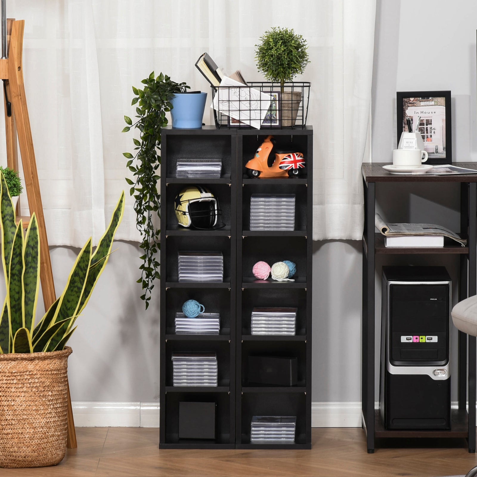 Set Of 2 Cd Storage Units With Adjustable Shelves | One Size | Black