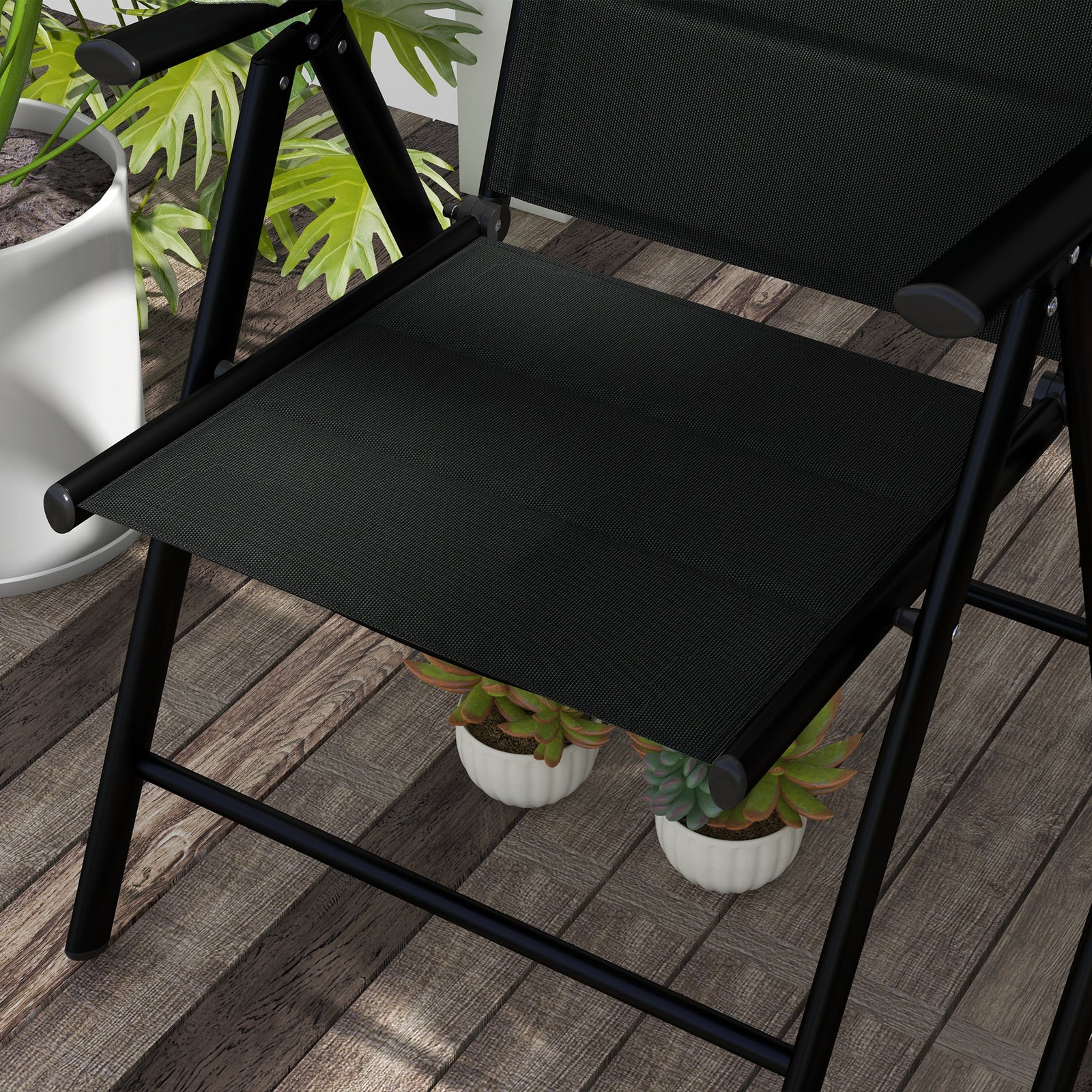 Set Of 2 Patio Folding Chairs With Adjustable Back | Black