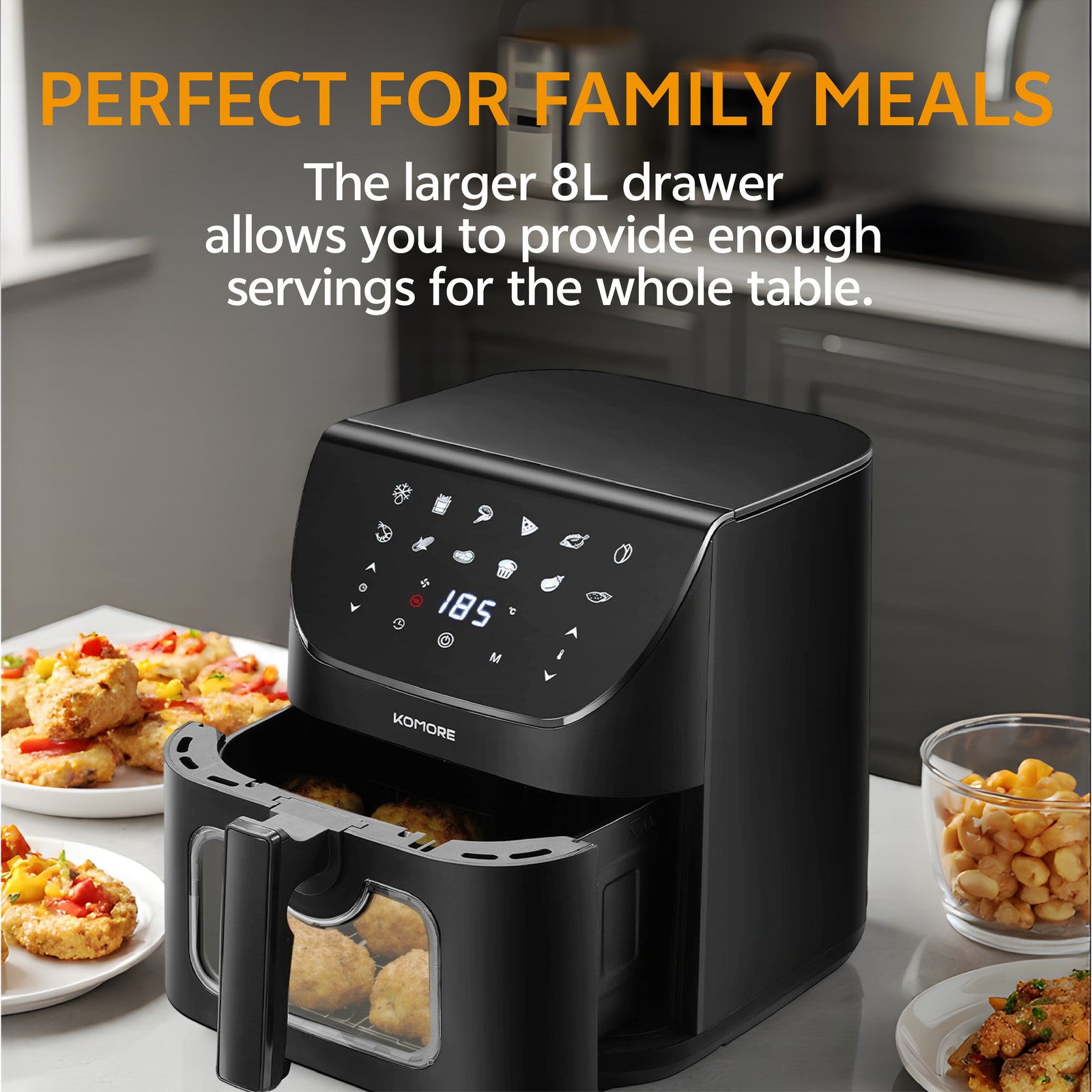8l Digital Air Fryer With 12 Preset Menus, 1700w Rapid Hot Air Circulation, Viewing Window, Quiet Operation, Non-stick Basket, And Overheat Protection