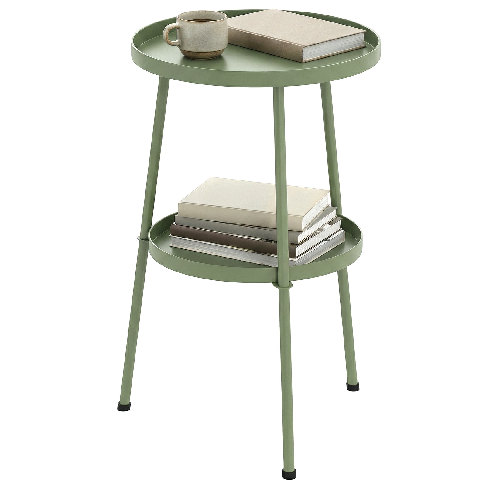 Patio Side Table, 2-tier Round Coffee End Table | Green