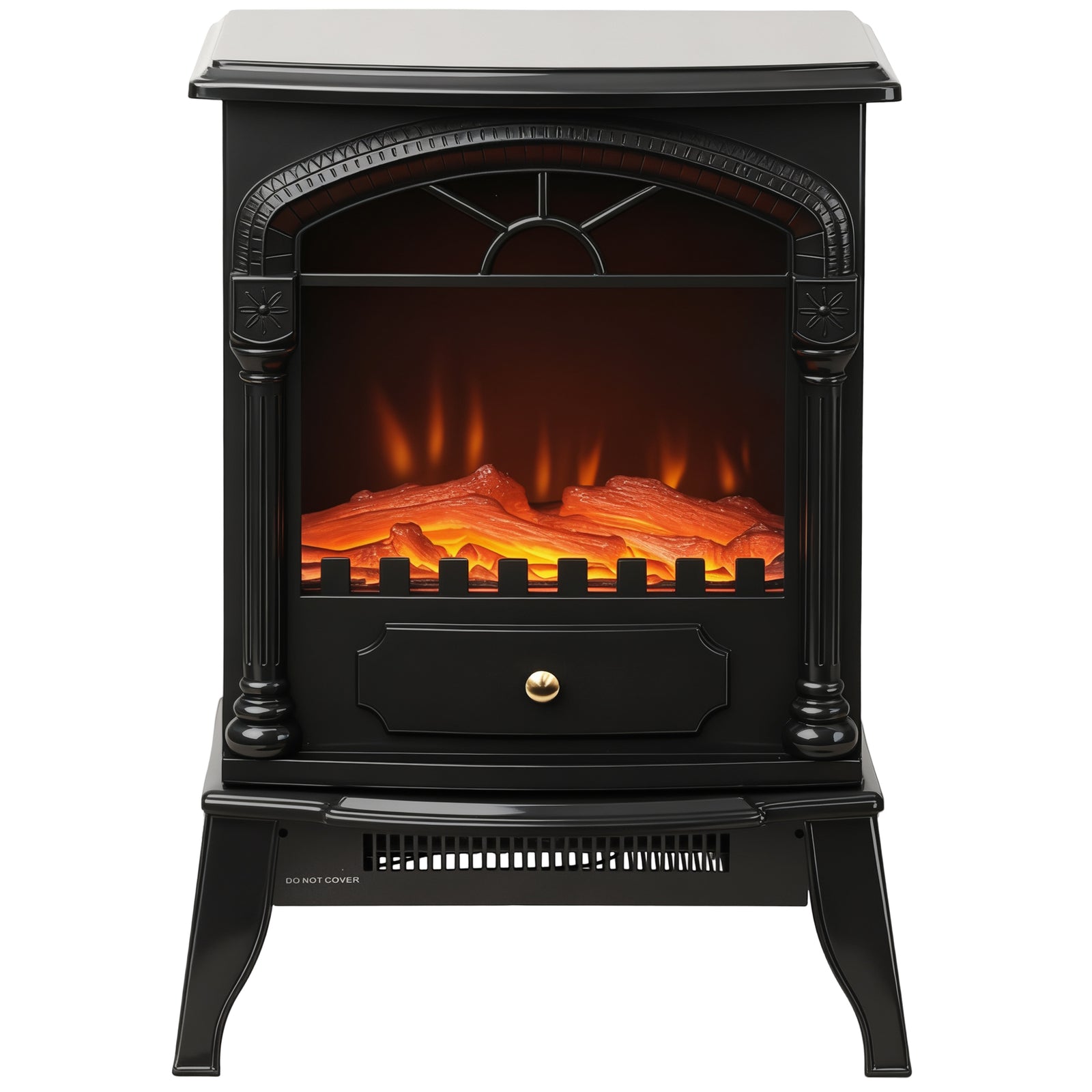 Portable Fireplace With Adjustable Thermostat, 2 Heat Settings, Black