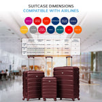 Set Of 3 Hard Shell Suitcase Cabin & Check In Cases With Tsa Lock - Overhead Cabin With Medium & Large Check-in Bag | Set of 3 | Burgundy