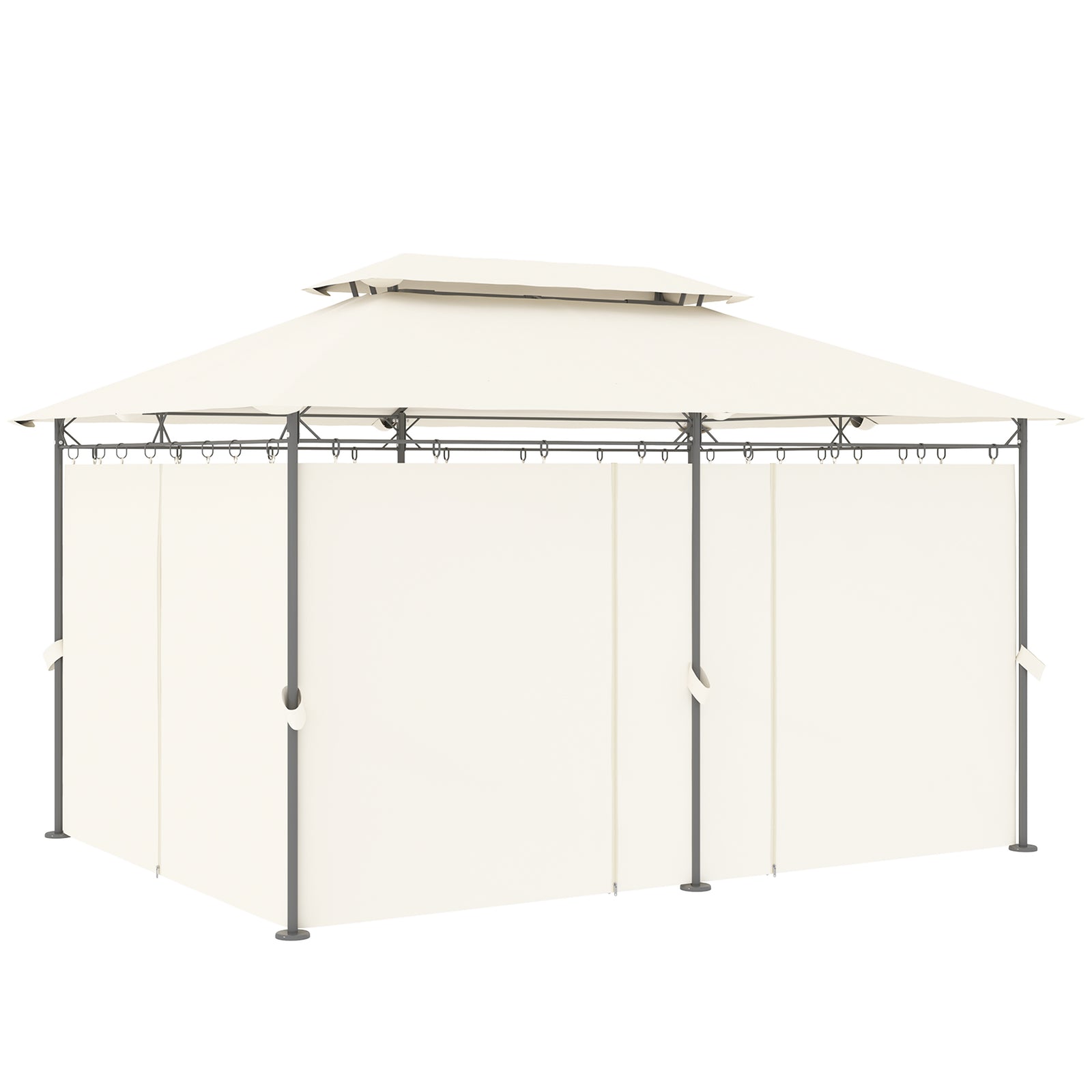 3x4m Garden Gazebo With Sides, Double Roof Metal Gazebo | Cream
