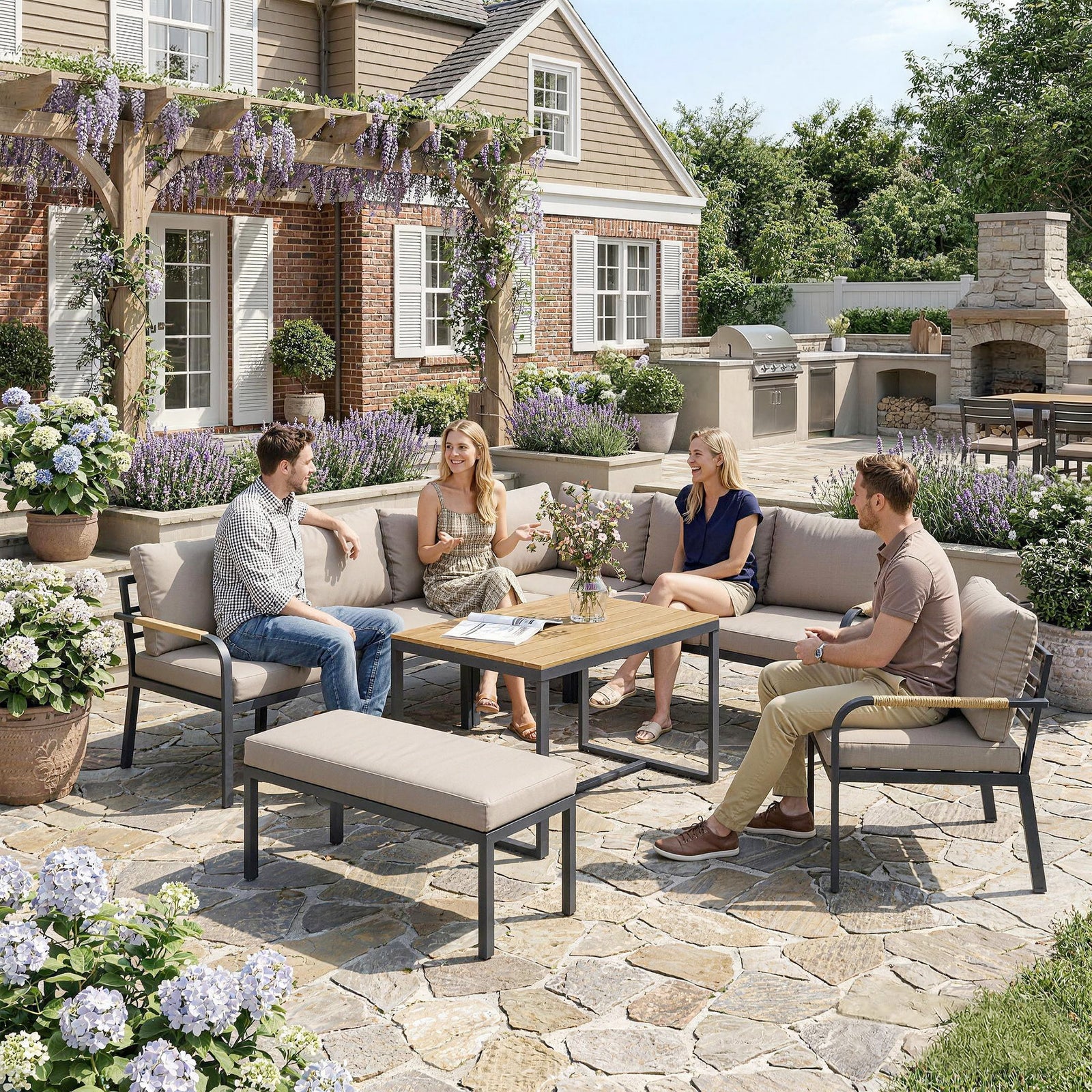 7 Seater Garden Furniture Set, Outdoor Furniture Conversation Sets | Khaki