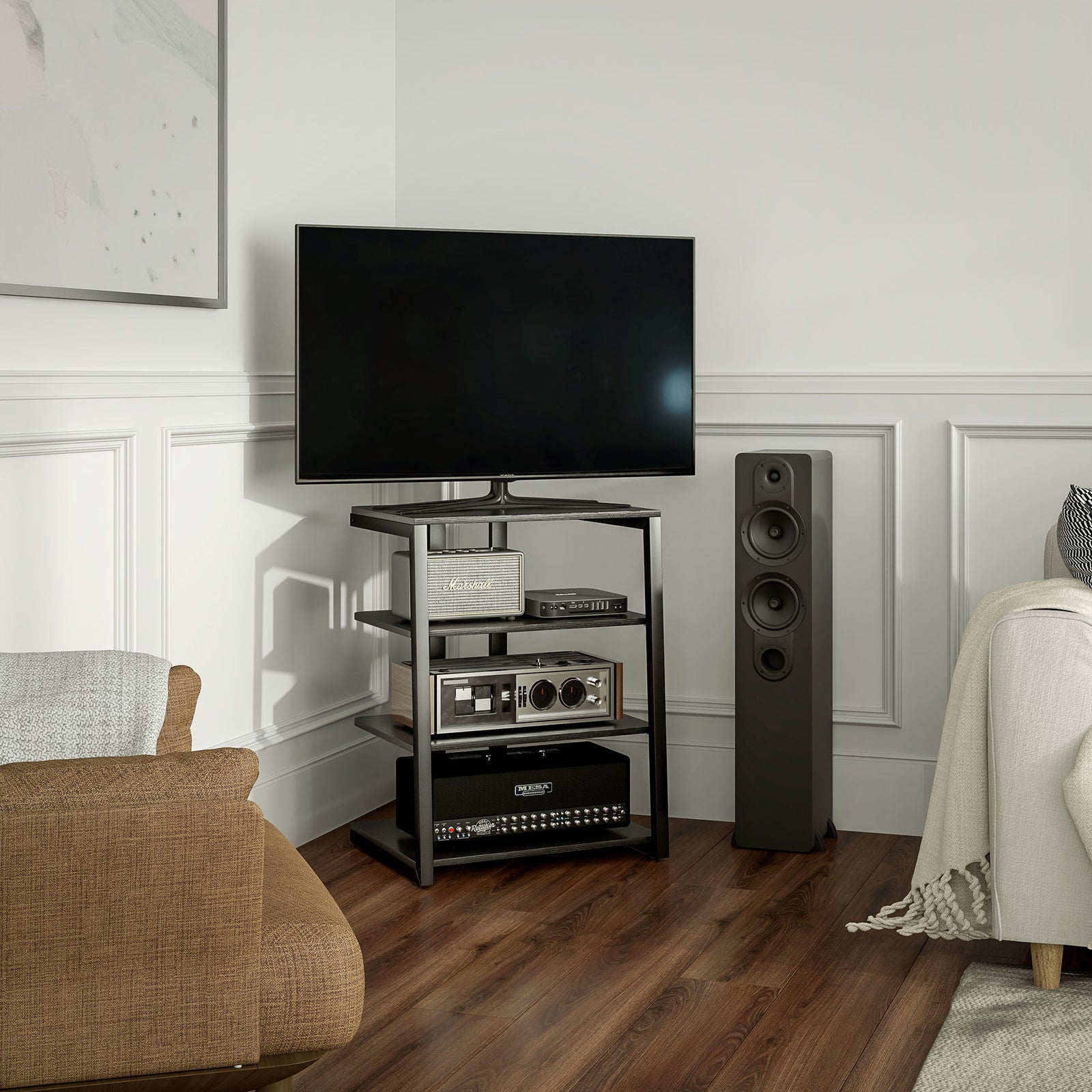 Hifi Rack Stand W/ 4-tier Power Strip | Black