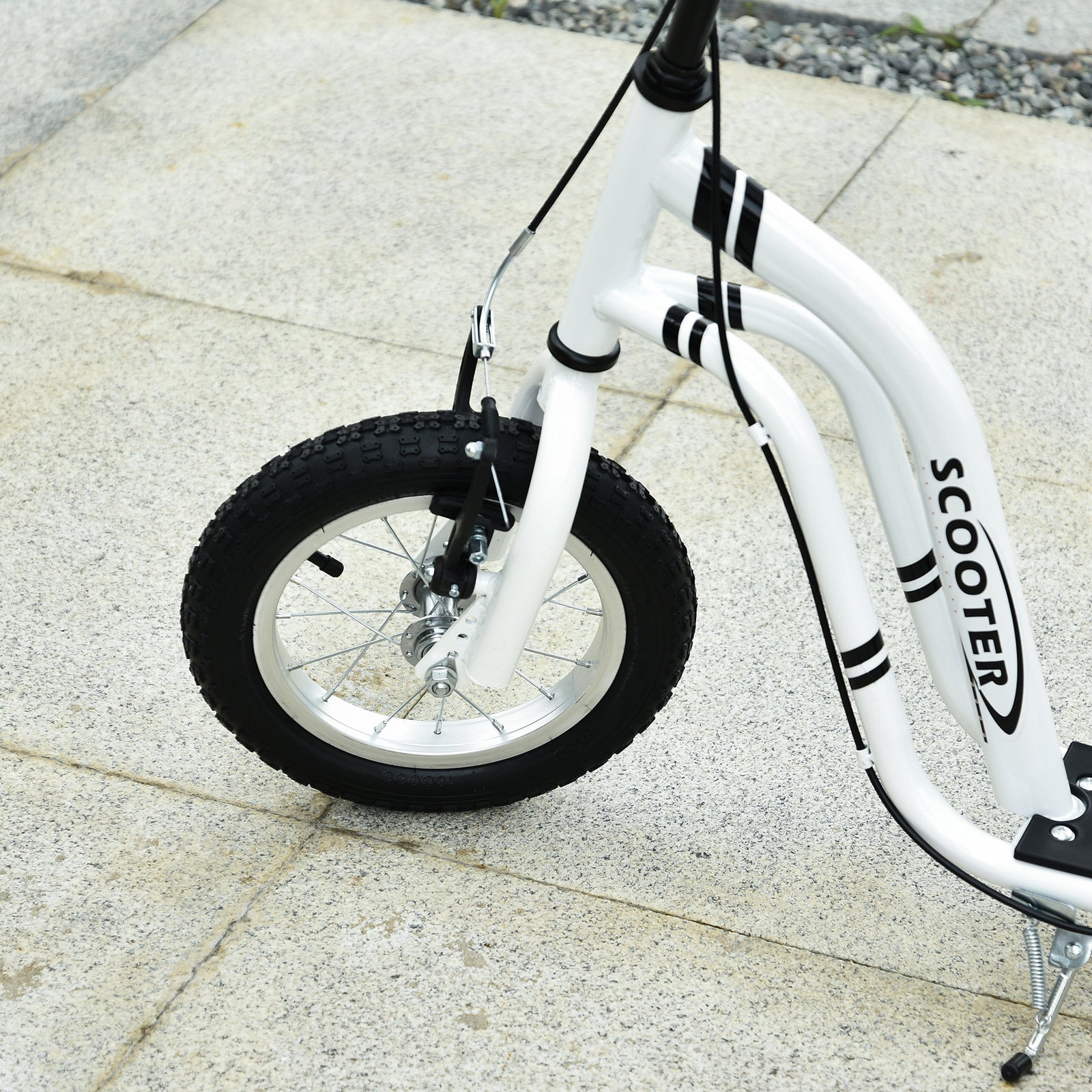 Dual Brakes Kick Scooter 12-inch Inflatable Wheel Ride On Toy For Age 5+ | White
