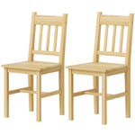 Dining Chairs Set Of 2, Pine Wood Frame, Slat Back, Kitchen, Natural