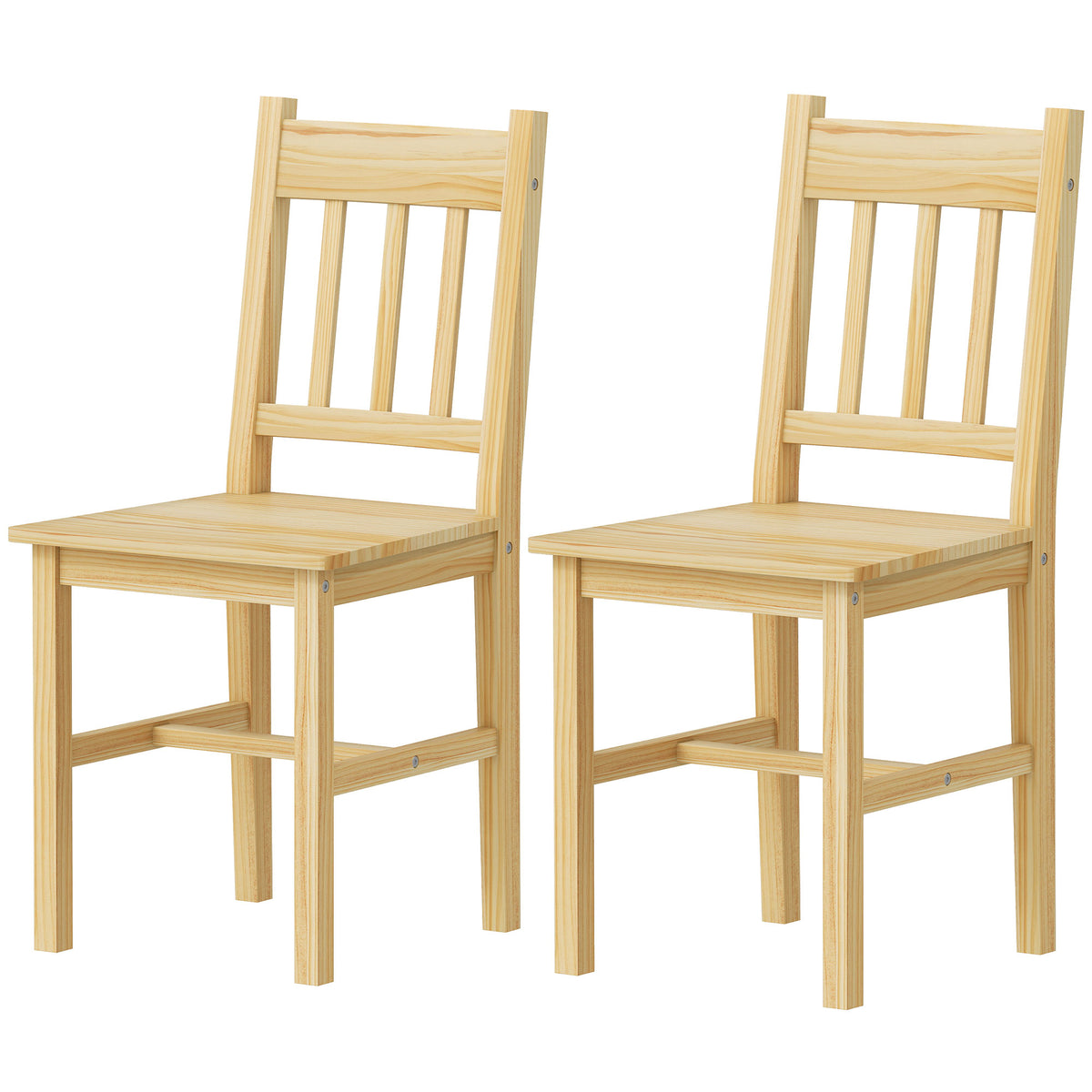 Dining Chairs Set Of 2, Pine Wood Frame, Slat Back, Kitchen, Natural