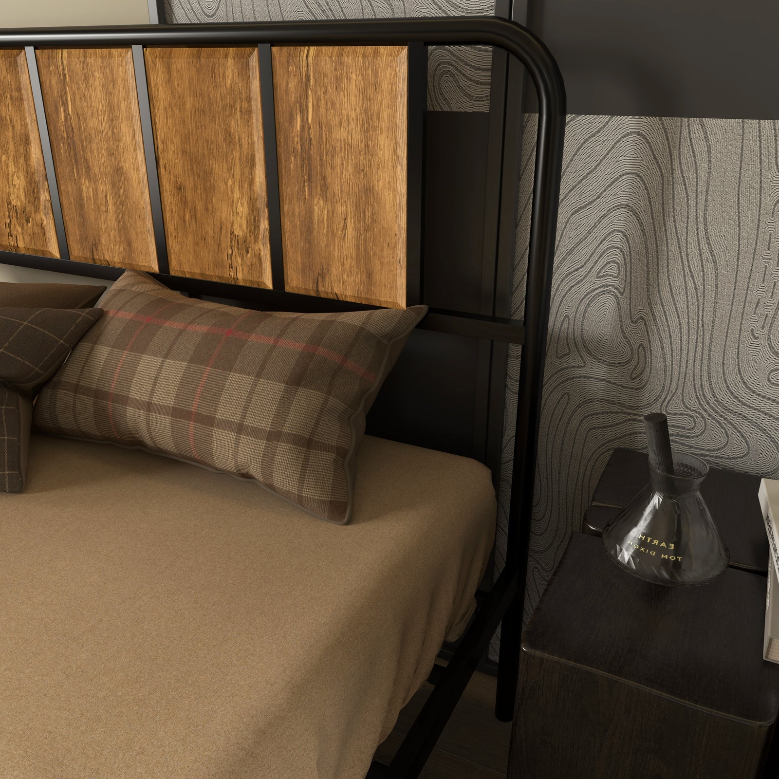 Double/king Bed Frame Steel Bed Base With Headboard Brown | Double | Brown