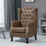 Chesterfield Style Wing Back Armchair Tufted Accent Chair | One Size | Brown