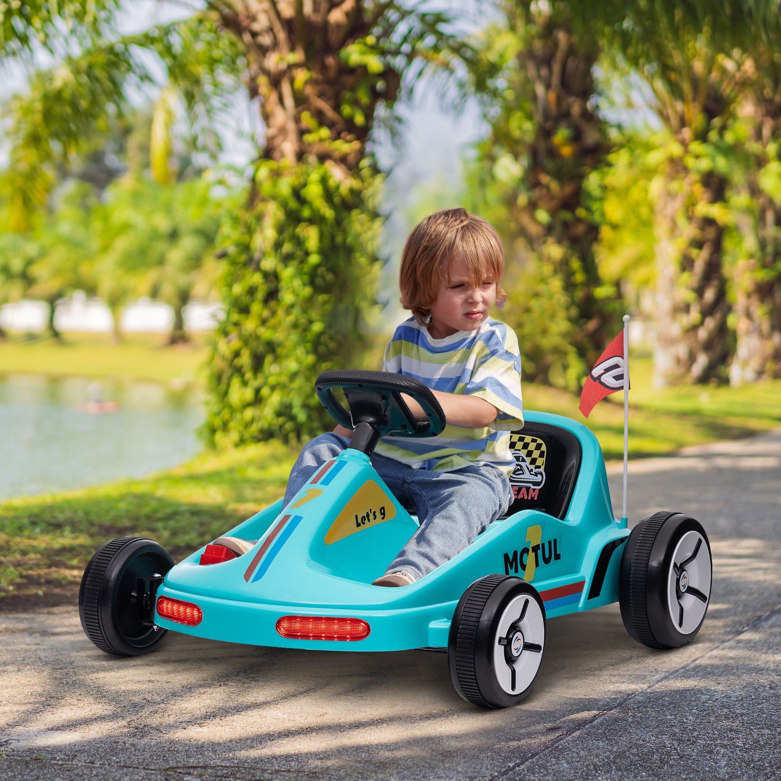 Aiyaplay 6v Electric Go Kart W/ Music, Light, Horn, For 3-5 Years | Blue