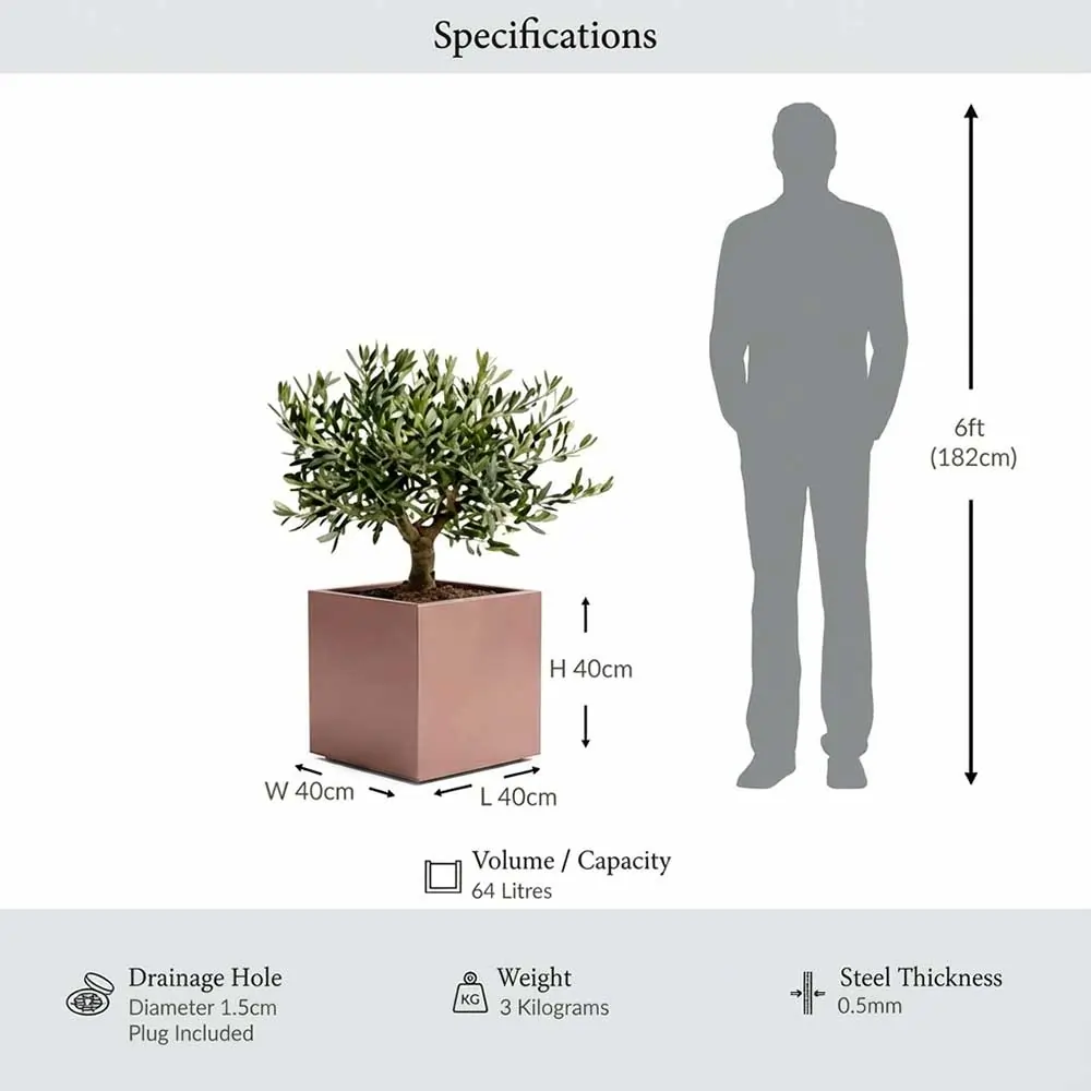 Zinc Galvanised Square Planter | 40cm x 40cm x 40cm | Rose Gold