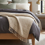Pure Handmade 100% Wool Textured Stripe Bed & Sofa Throw Blanket, Beige