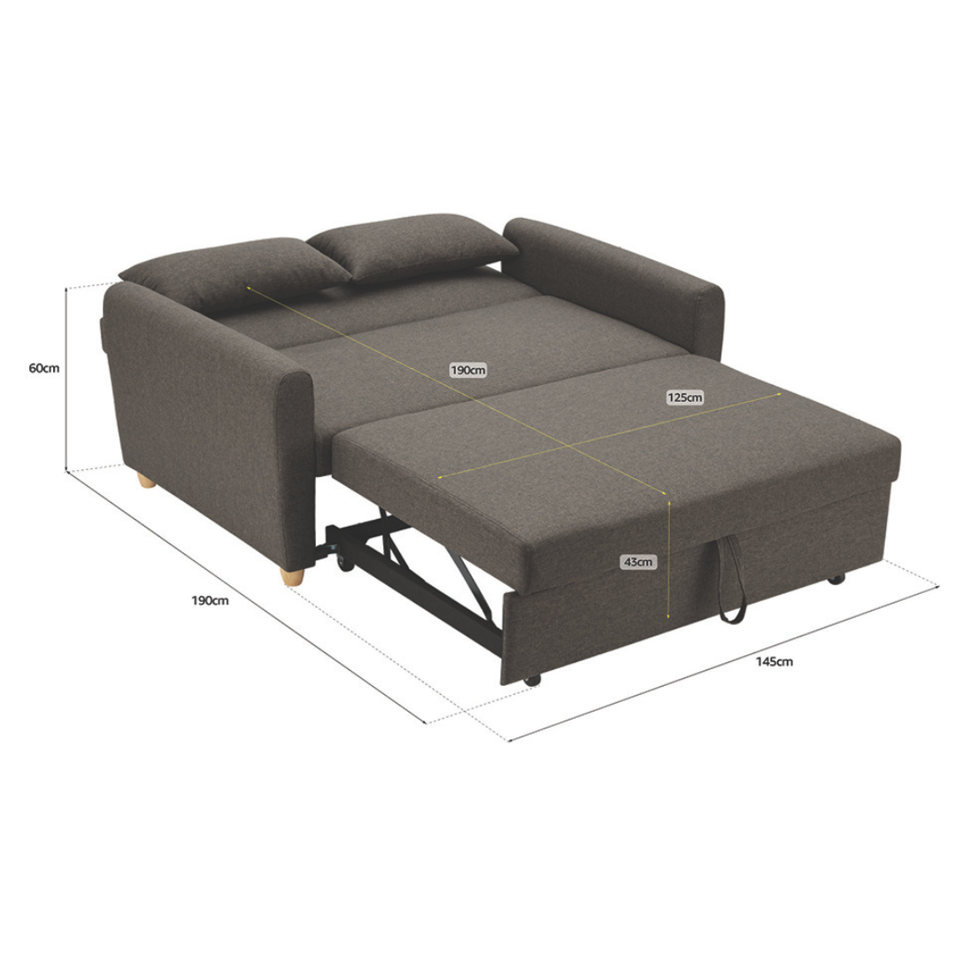 2-seater Pull Out Sofa Bed - Convertible Sleeper Sofa | Grey