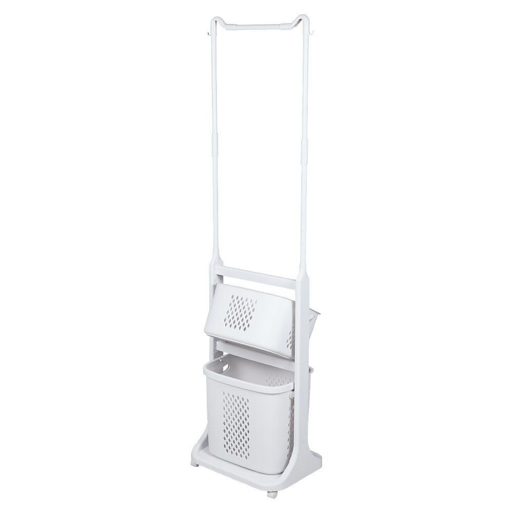 Living and Home 2-tier Plastic Rolling Laundry Baskets With Hanging Rack