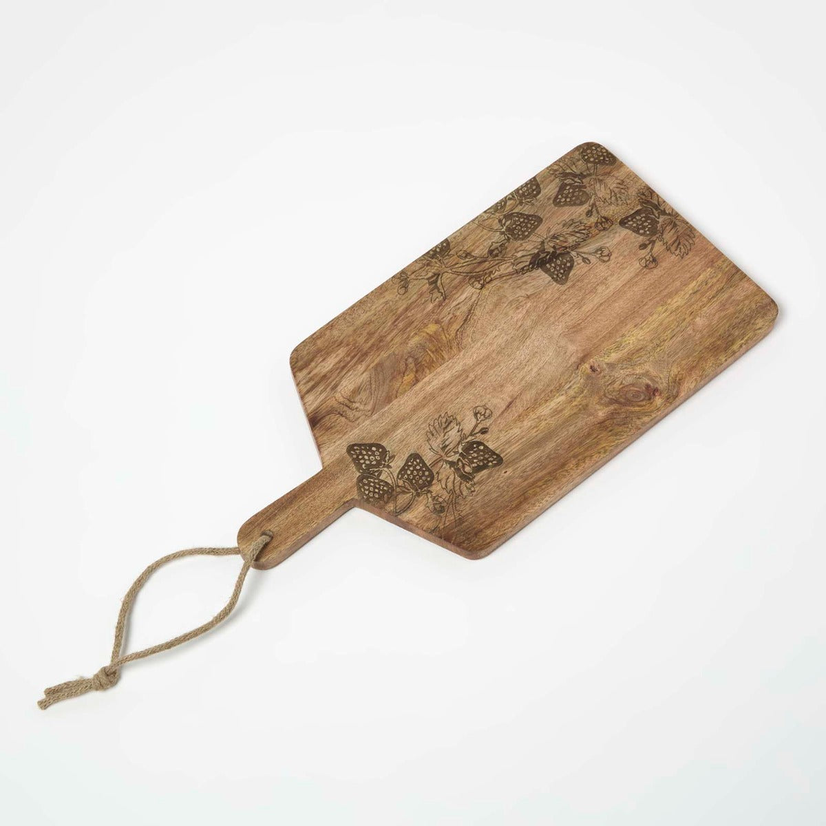 HOMESCAPES Etched Strawberry Mango Wood Chopping Board