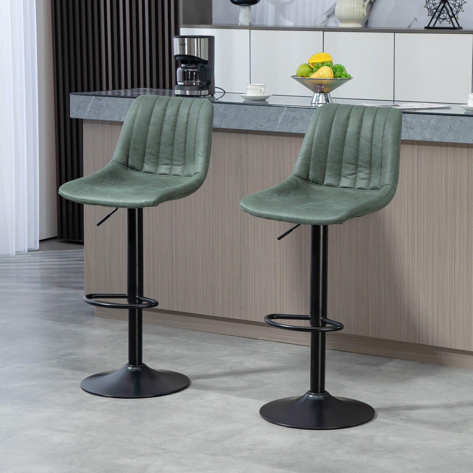 Set Of 2 Microfibre Retro Tub Bar Stools | Green