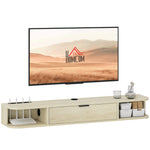 120 Cm Floating Tv Unit With Flip Drawer And Shelves | Natural