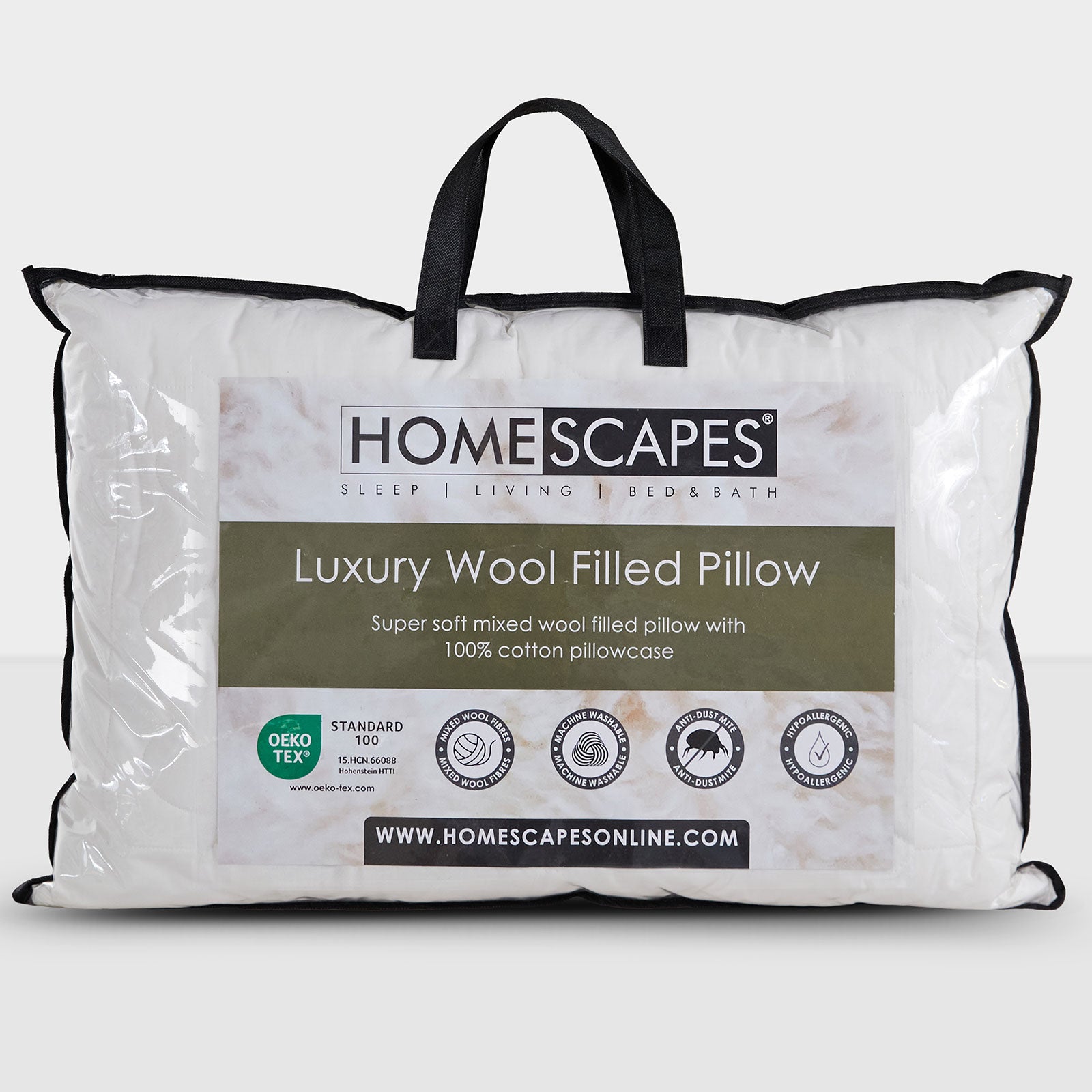 Premium Wool Pillow With Quilted Case, 19 X 29"