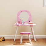Kids Dressing Table With Mirror And Stool, Girls Vanity Set, Pink