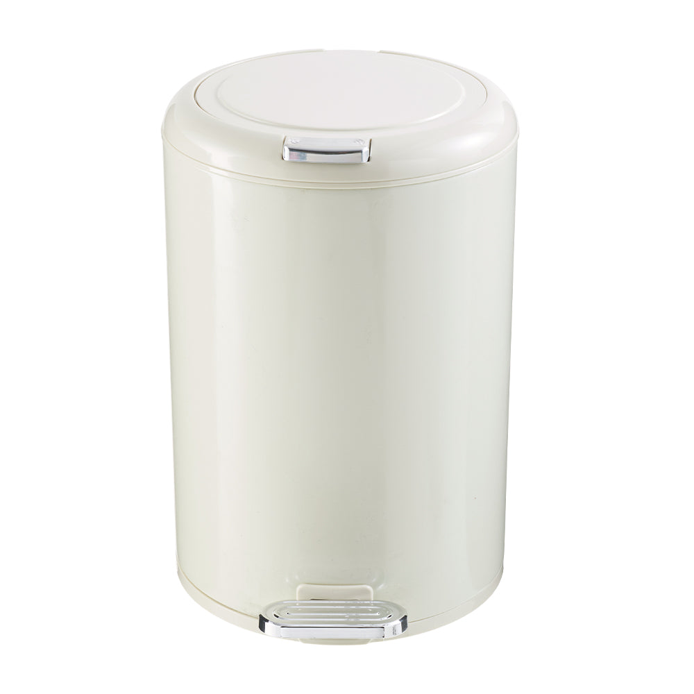 8l Stainless Steel Step-on Trash Can With Lid, Cream White, For Home, Bathroom, And Toilet Use