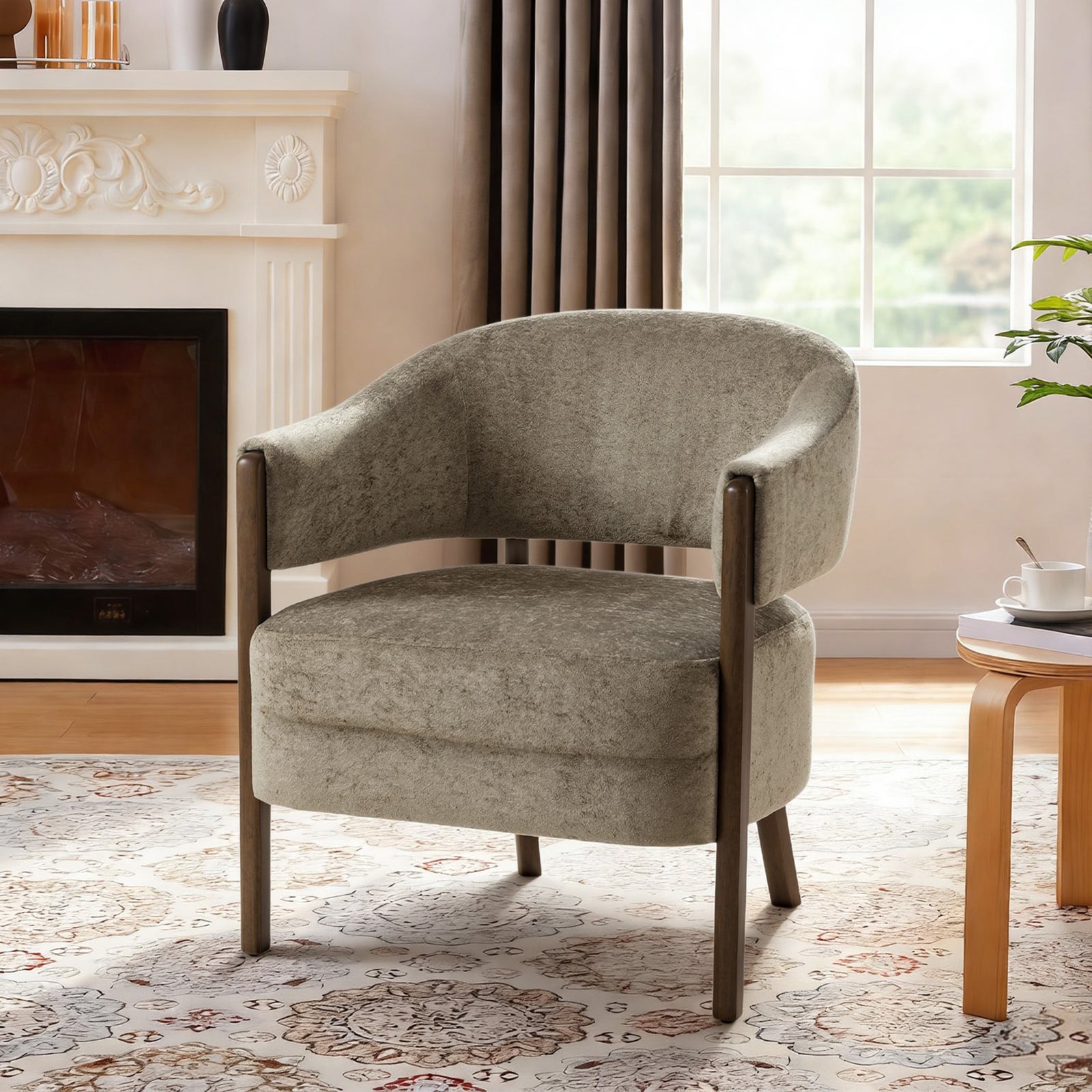 Accent Chair, Upholstered Armchair With Solid Wood Legs | Tan