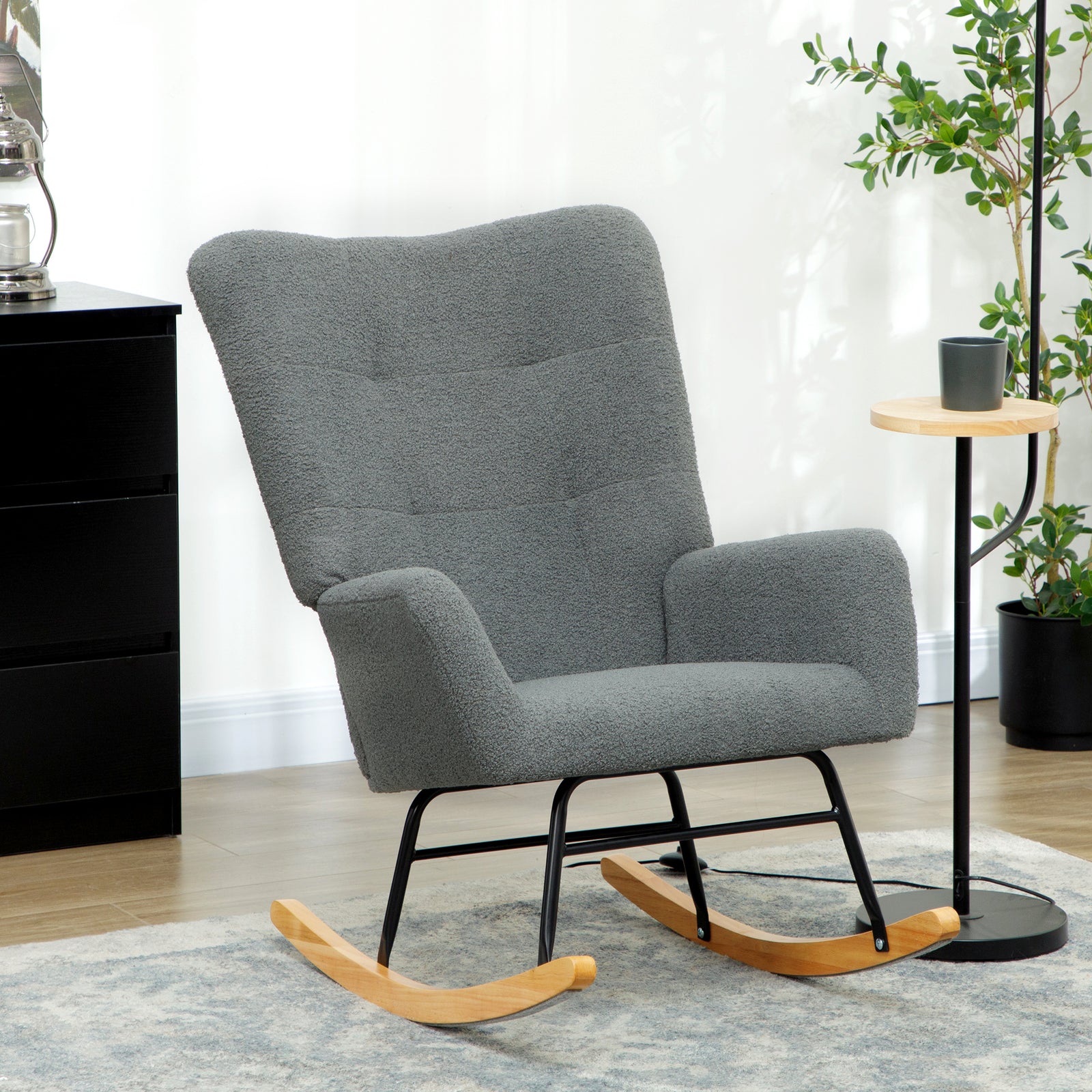 Rocking Chair, Modern Armchair With Backrest For Bedroom, Grey