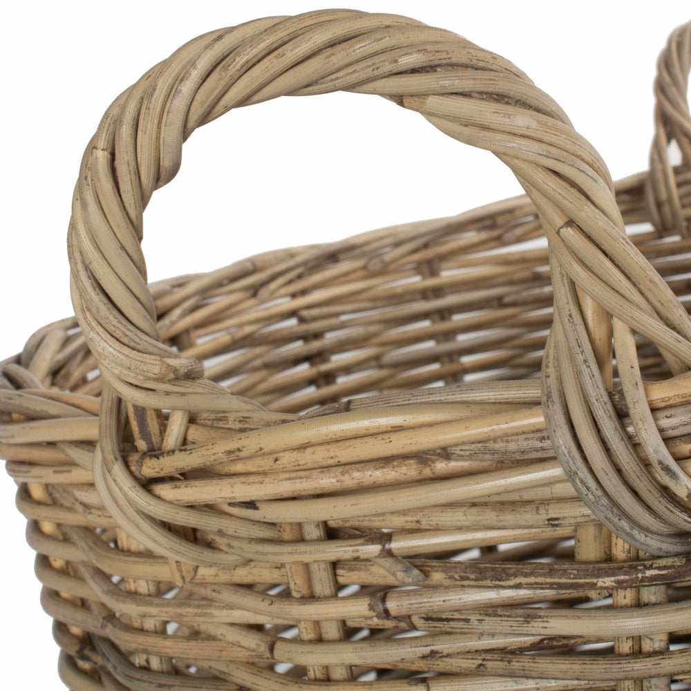 Tall Round Fireside Grey Rattan Log Basket | Large | Brown