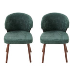 Set Of 2 Upholstered Chenille Dining Chairs With  Backrest And Solid Oak Legs – Comfortable | Green