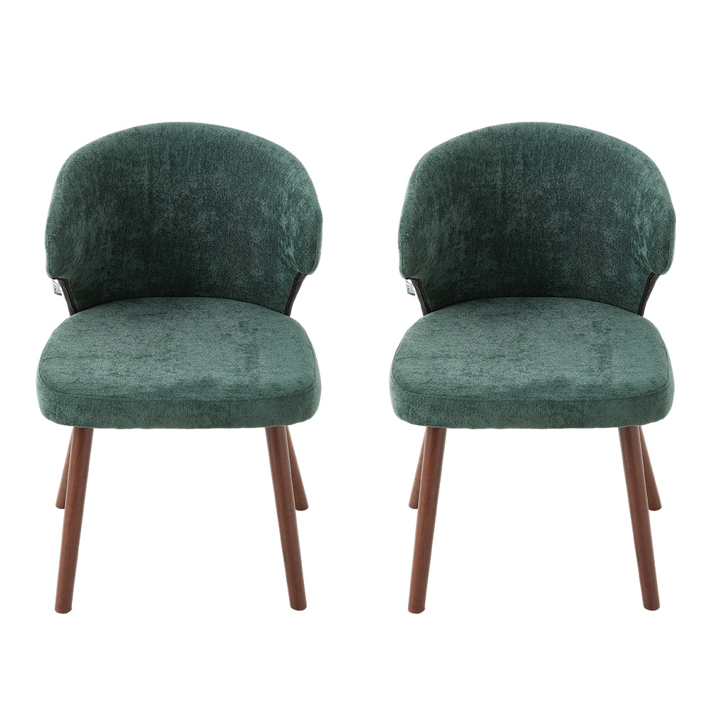 Set Of 2 Upholstered Chenille Dining Chairs With  Backrest And Solid Oak Legs – Comfortable | Green