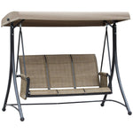 3 Seat Metal Fabric Backyard Balcony Patio Swing Chair | Brown