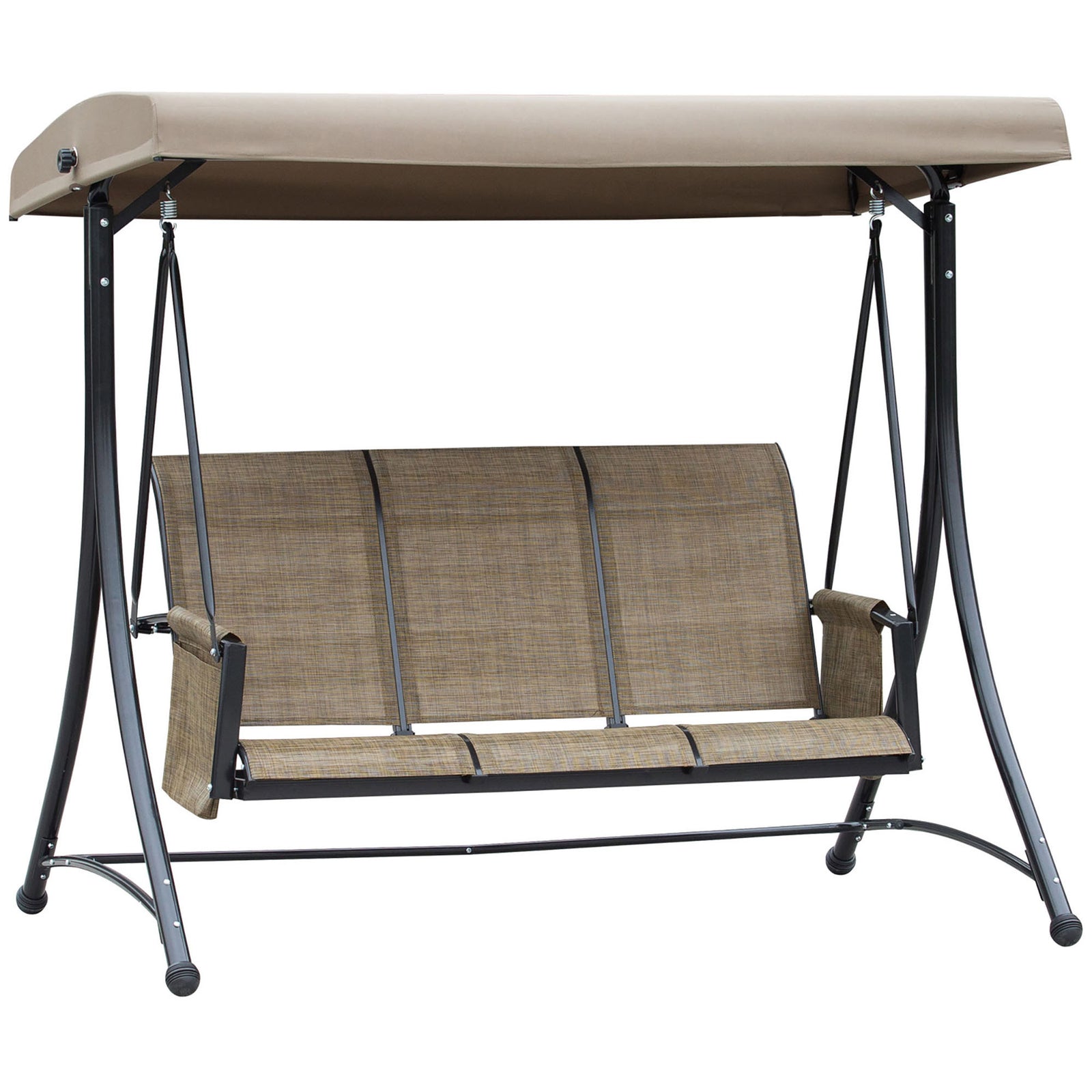 3 Seat Metal Fabric Backyard Balcony Patio Swing Chair | Brown