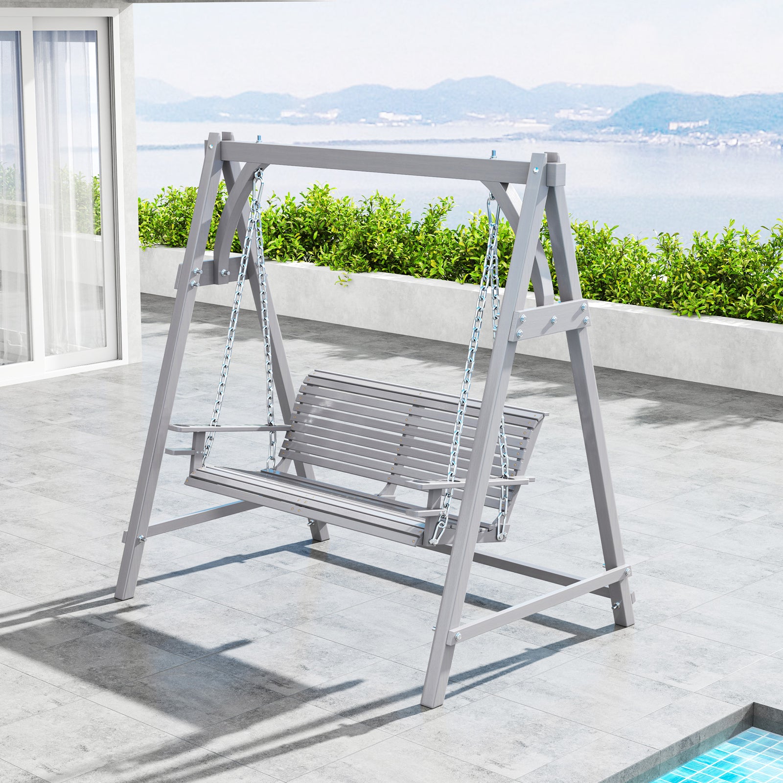 2 Seater Wooden Garden Swing Seat Hammock Bench Lounger