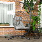 Pe Rattan Patio Hanging Egg Chair With Metal Stand, Headrest