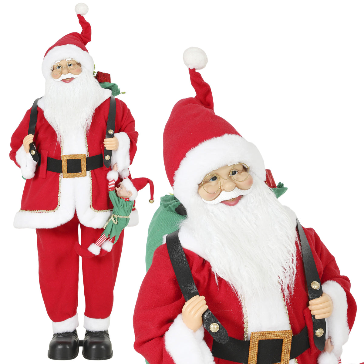 HOMCOM 4ft Christmas Singing Dancing Santa Claus With Sack, Hanging Elf