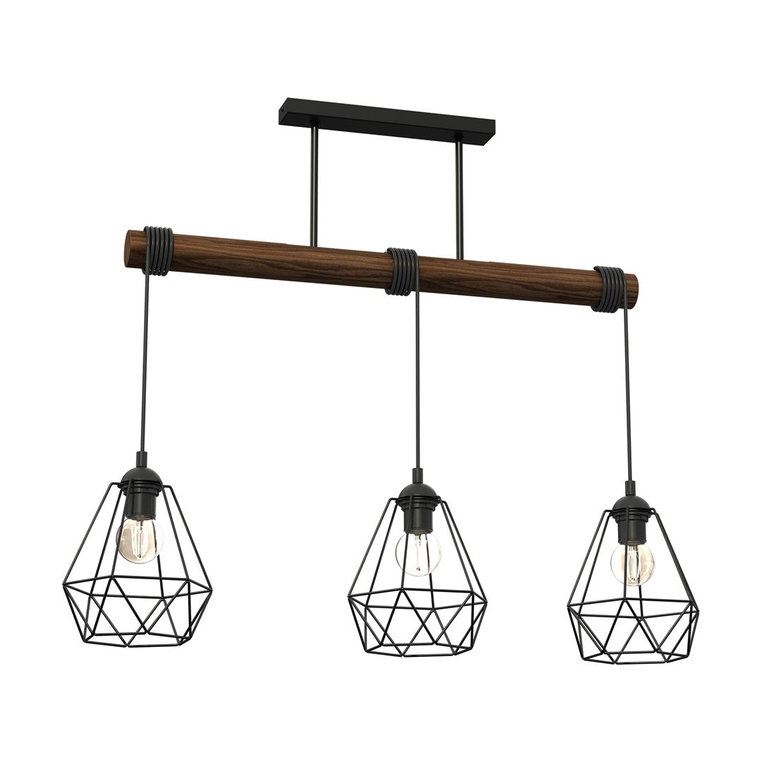 Acero Pendant Lamp 3xe27 This Hand Made Industrial Style Lamp Is Hand Made From Sleek Black Steel And Natural Dark Wood