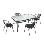 5 Pieces Garden Dining Set Tempered Glass Outdoor Coffee Table And Rattan Chairs Set