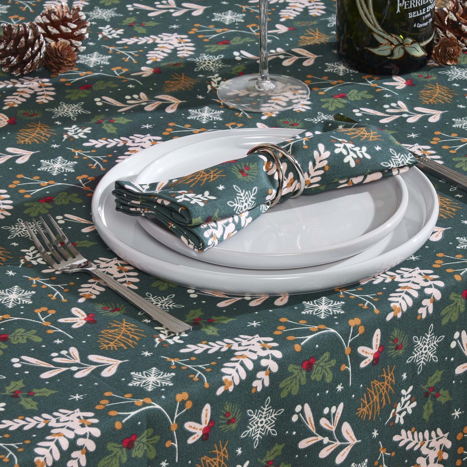 Festive Forest 100% Cotton Green Christmas Tablecloth | 137 x 178cm | Green