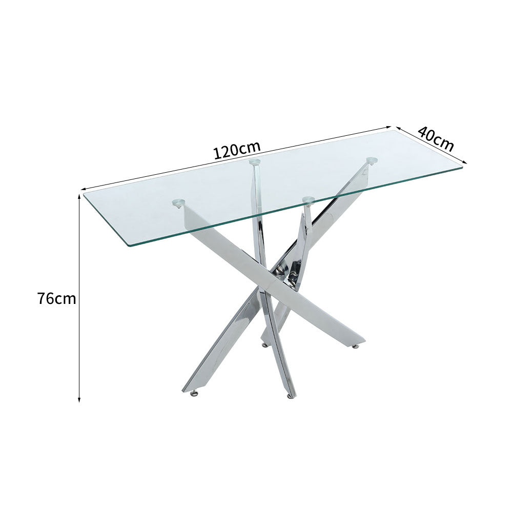 Rectangular Tempered Glass Dining Table With Chrome Cross Legs | Small