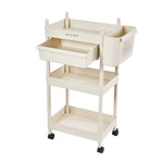 2/3/4-tier Rolling Storage Cart With Lockable Wheels Organizer Trolley With Hanging Baskets & Drawer | Medium | Cream