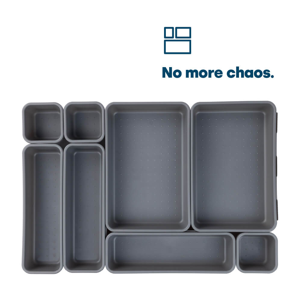 8pc Interlocking Drawer Organiser Grey