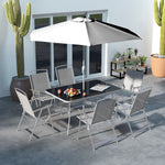 8 Pieces Garden Furniture Set W/ Parasol And Folding Chairs