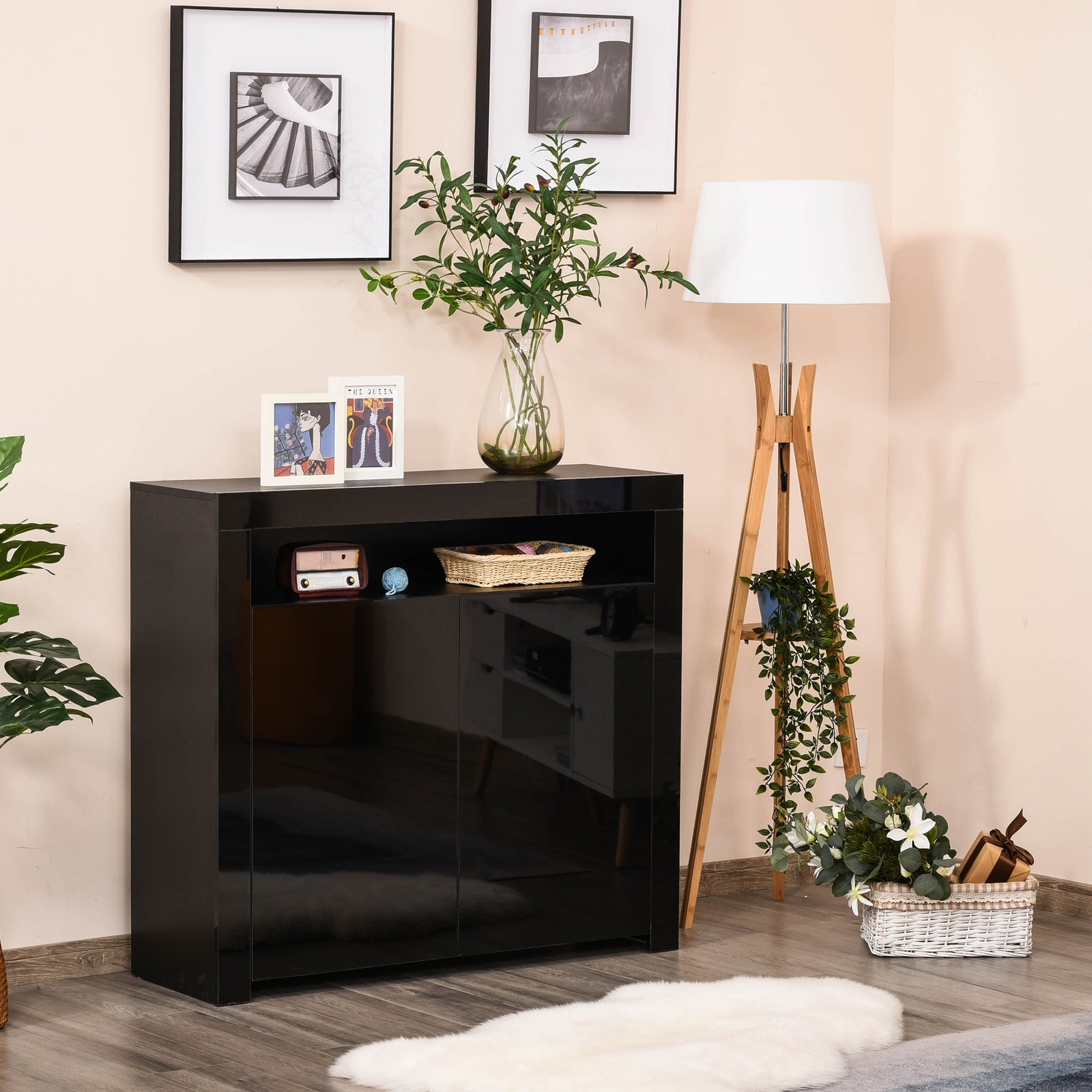 Modern High Gloss Rgb Led Cabinet Cupboard Console | One Size | Black