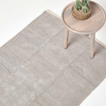 Plain Chenille 100% Cotton  Rug With Natural Trim | 60cm x 100cm | Light Grey