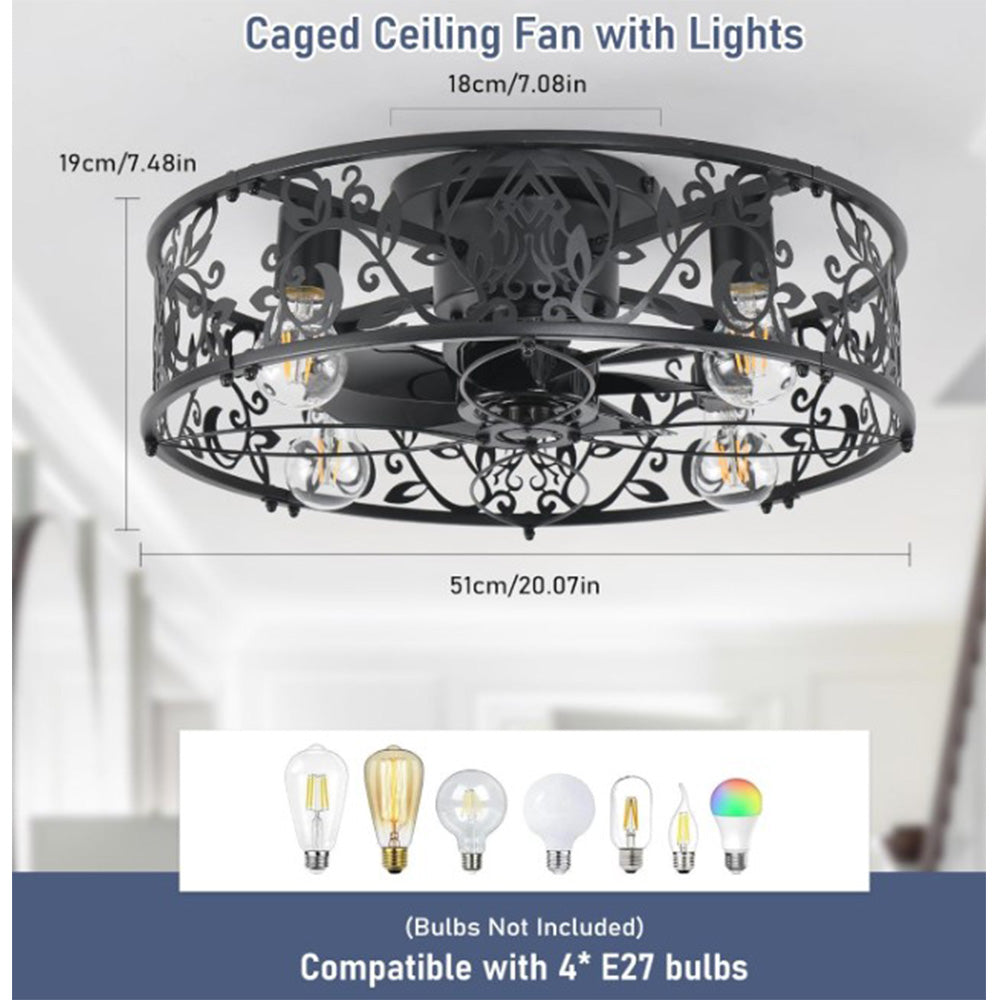 Bath Plus TB+ Industrial Cage Ceiling Fan With Light