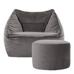 Natalia Velvet Armchair & Pouffe Set | Charcoal