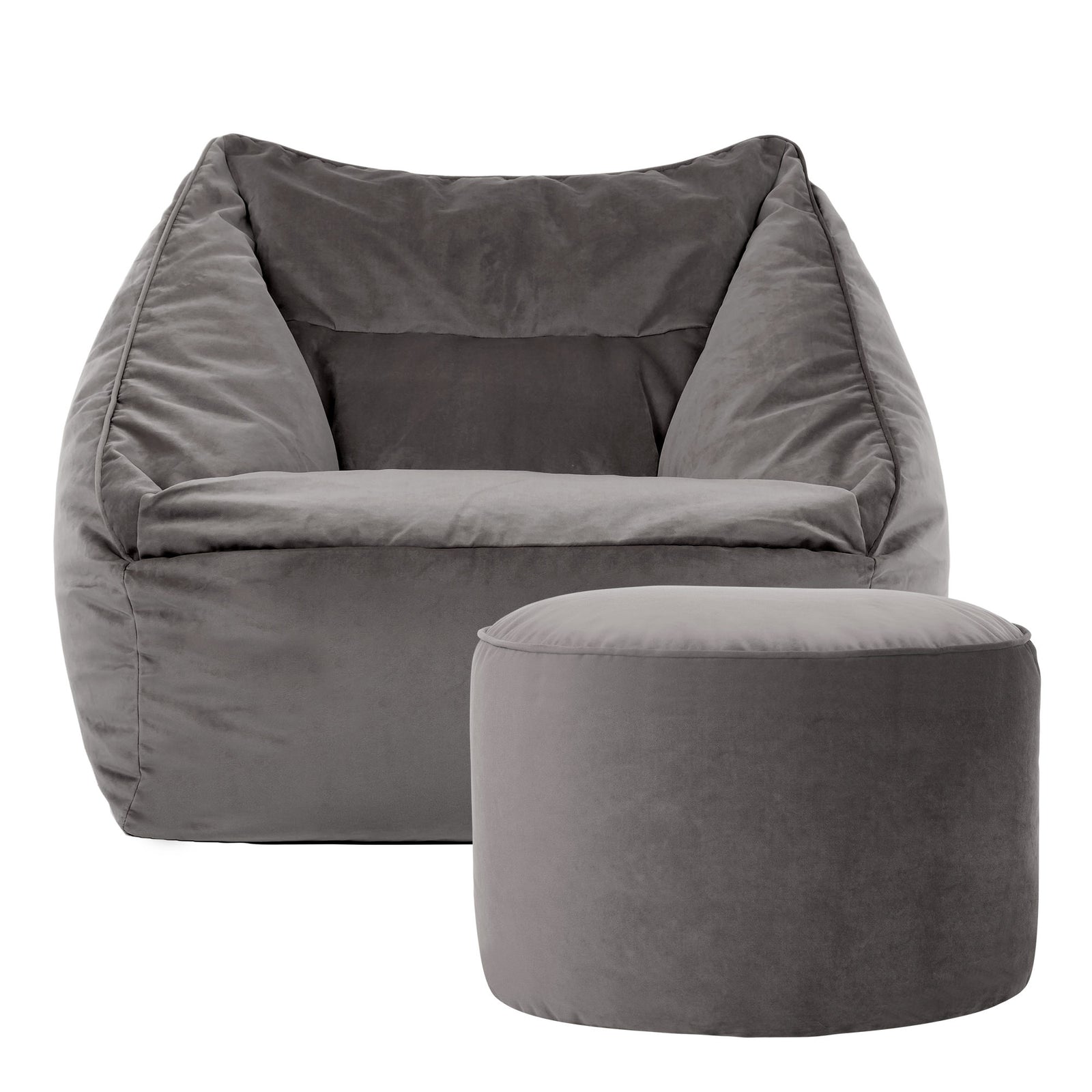 Natalia Velvet Armchair & Pouffe Set | Charcoal