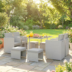 8 Seater Cube Rattan Garden Dining Set With Cushions | Light Grey
