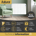 Electric Radiator Panel Heater Wall Mounted Advanced Timer Digital Thermostat, Bathroom Safe Room Heater | 2000w | White